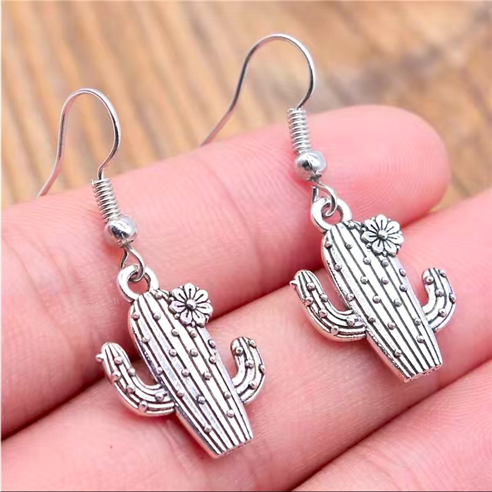 Silver plated cute cactus shape earrings‎ faux fashion jewelry